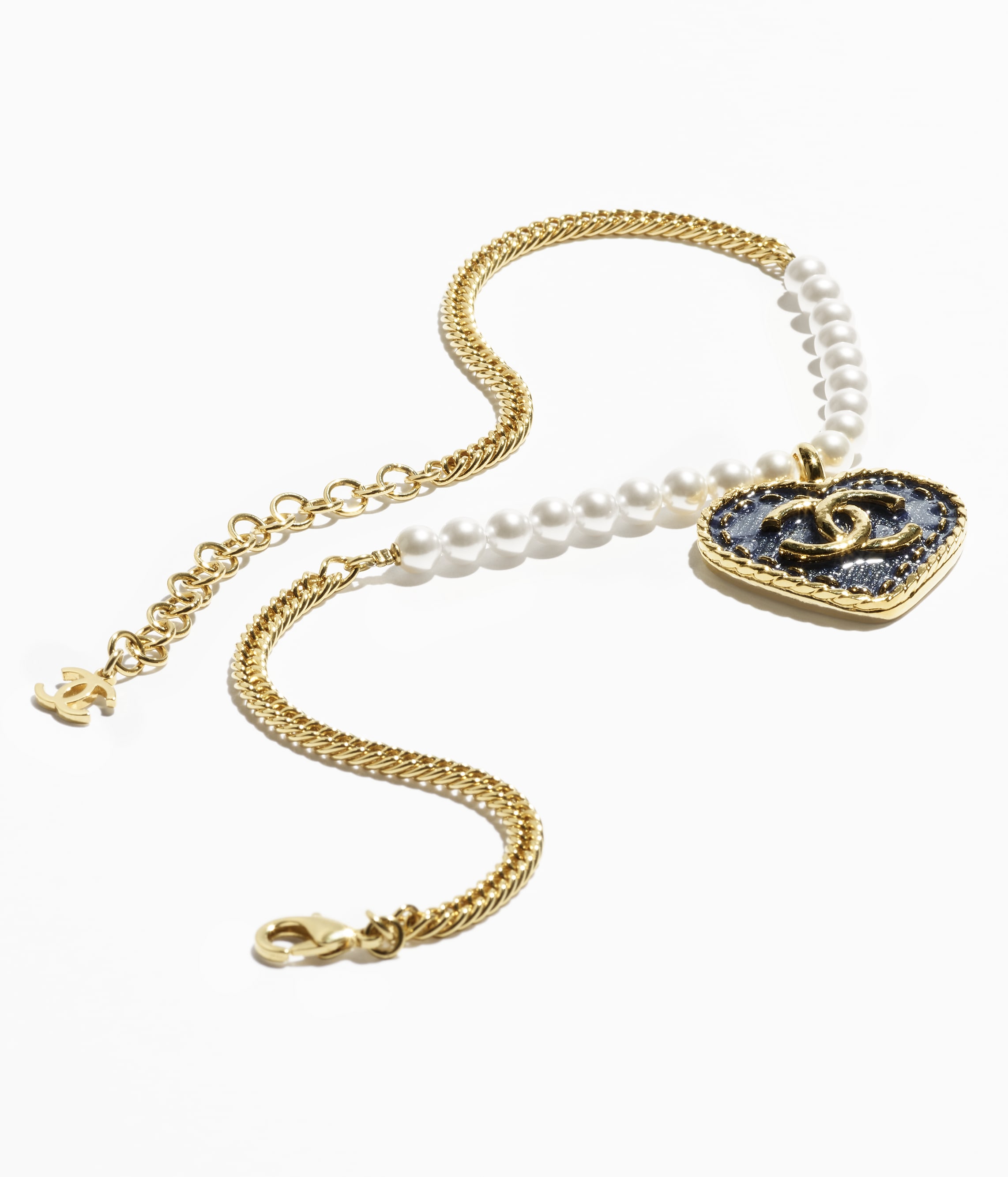 Heart Shaped Double Row Pearl Double C Bracelet