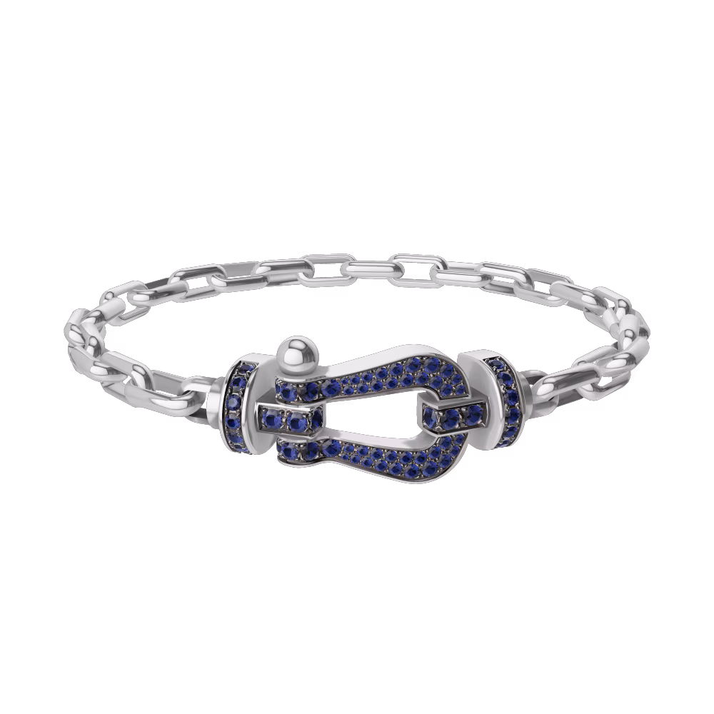 FRED FORCE 10 BRACELET Stainless steel and gold plating WHITE GOLD AND BLUE SAPPHIRES LARGE MODEL