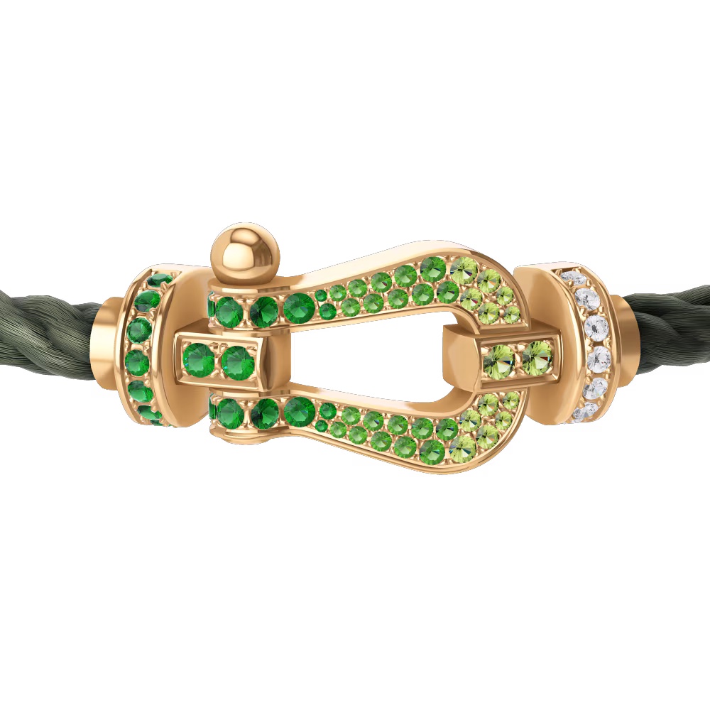 FRED FORCE 10 BRACELET Stainless steel and gold plating YELLOW GOLD AND COLORED STONES LARGE MODEL