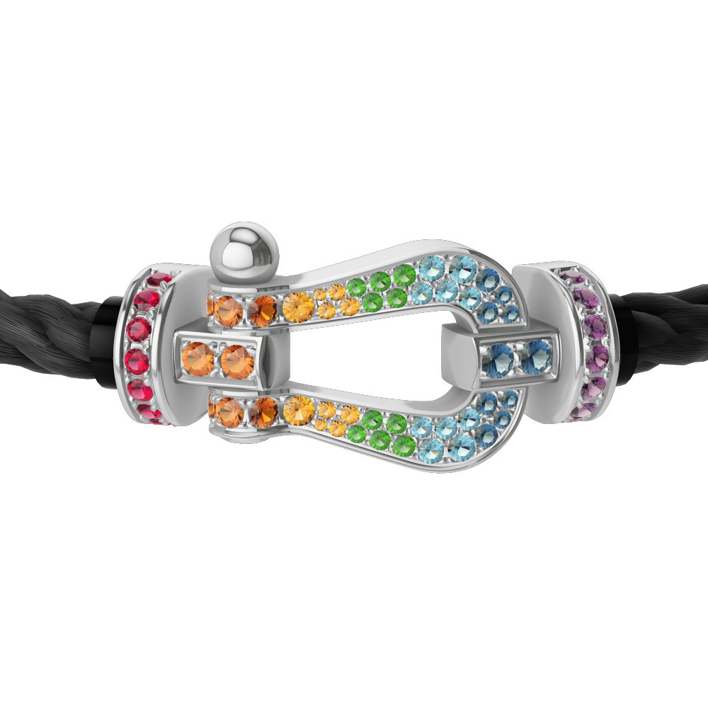 FRED FORCE 10 BRACELET Stainless steel and gold plating WHITE GOLD AND COLORED STONES LARGE MODEL