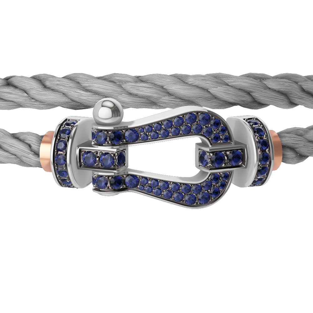 FRED FORCE 10 BRACELET Stainless steel and gold plating WHITE GOLD AND BLUE SAPPHIRES LARGE MODEL