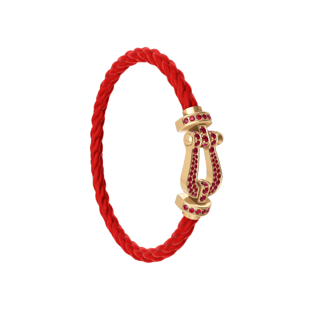 FRED FORCE 10 BRACELET Stainless steel and gold plating YELLOW GOLD AND RUBIS LARGE MODEL