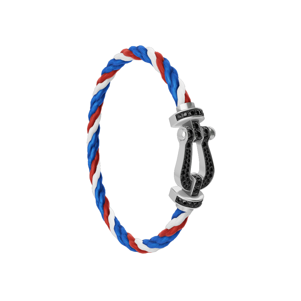 FRED FORCE 10 BRACELET Stainless steel and gold plating WHITE GOLD AND BLACK DIAMONDS LARGE MODEL