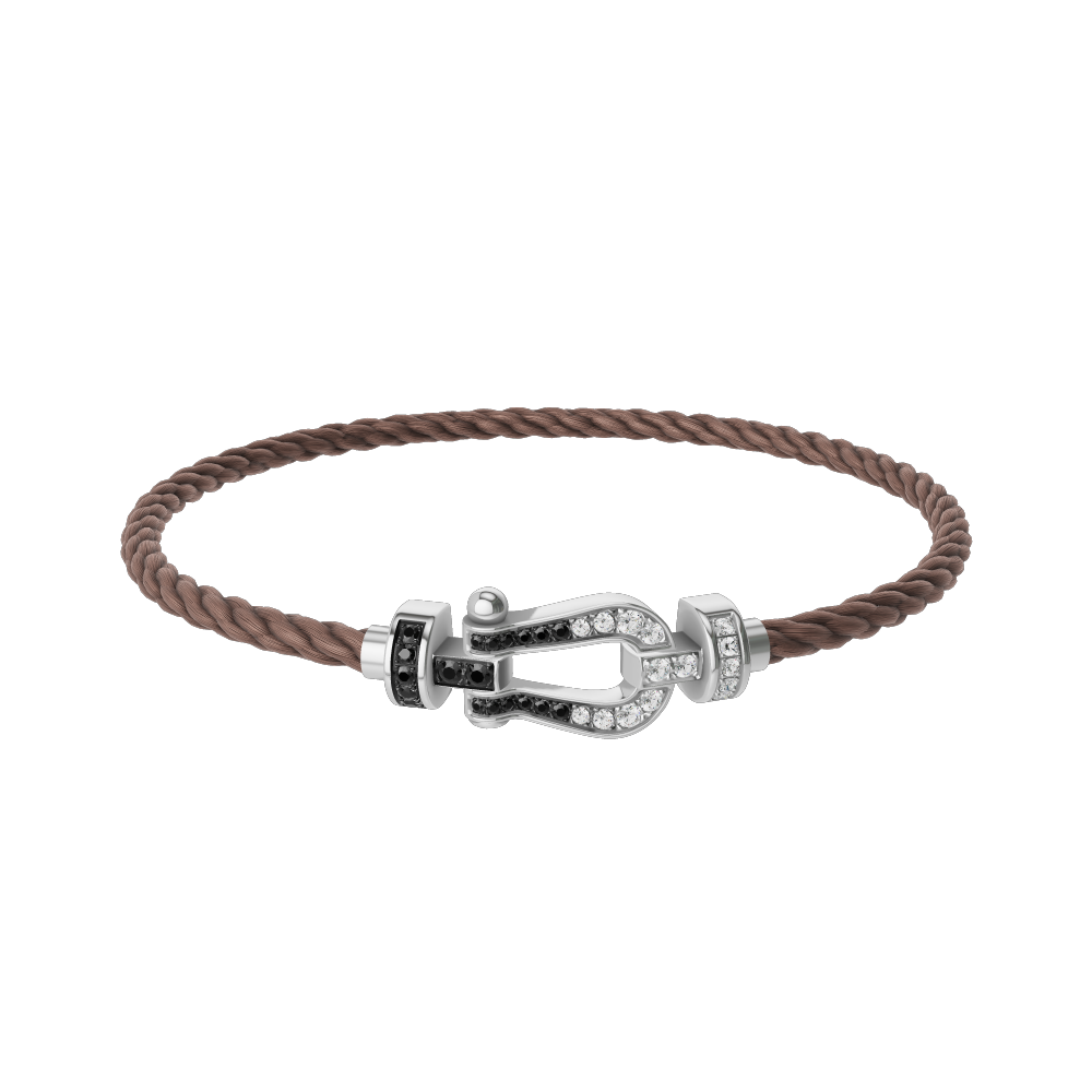 FRED FORCE 10 BRACELET Stainless steel and gold plating WHITE GOLD AND BLACK AND WHITE DIAMONDS MEDIUM MODEL