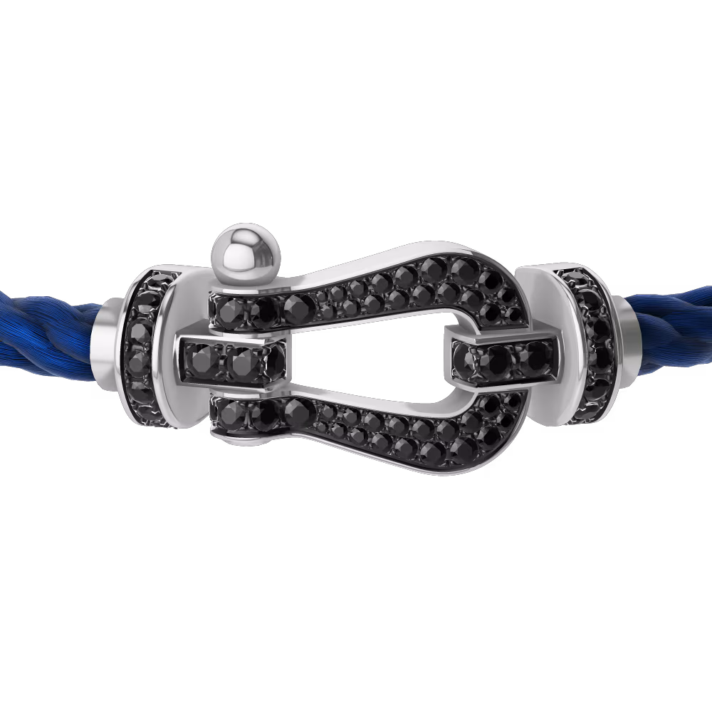 FRED FORCE 10 BRACELET Stainless steel and gold plating WHITE GOLD AND BLACK DIAMONDS LARGE MODEL