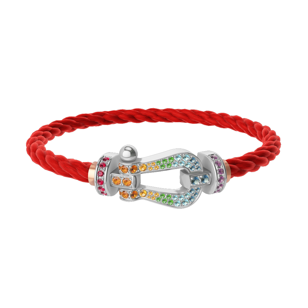 FRED FORCE 10 BRACELET Stainless steel and gold plating WHITE GOLD AND COLORED STONES LARGE MODEL
