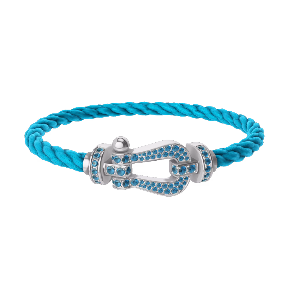 FRED FORCE 10 BRACELET LARGE MODEL Stainless steel and gold plating WHITE GOLD BLUE TOPAZ PAVED