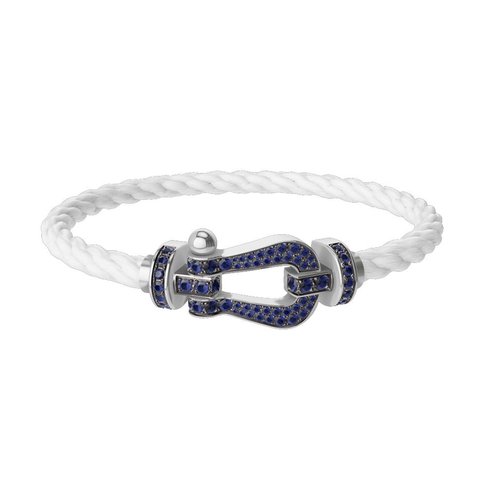 FRED FORCE 10 BRACELET Stainless steel and gold plating WHITE GOLD AND BLUE SAPPHIRES LARGE MODEL