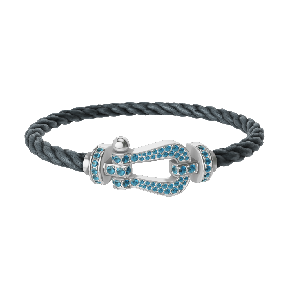 FRED FORCE 10 BRACELET LARGE MODEL Stainless steel and gold plating WHITE GOLD BLUE TOPAZ PAVED
