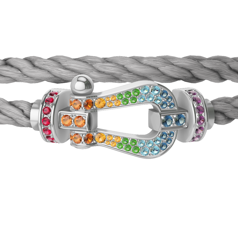 FRED FORCE 10 BRACELET Stainless steel and gold plating WHITE GOLD AND COLORED STONES LARGE MODEL