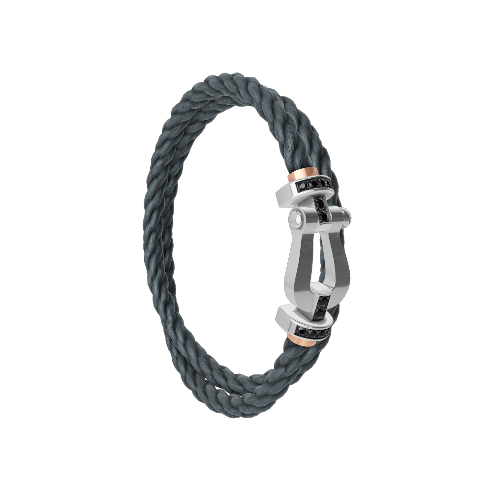 FRED FORCE 10 BRACELET Stainless steel and gold plating WHITE GOLD AND BLACK DIAMONDS LARGE MODEL