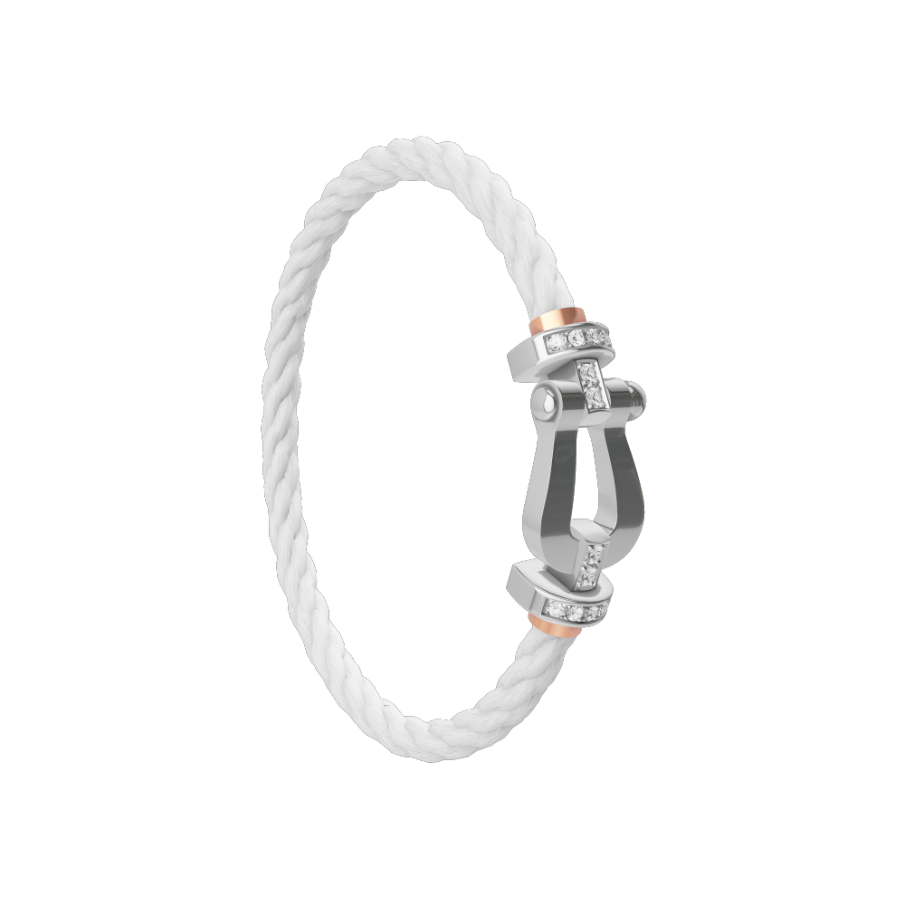 FRED FORCE 10 BRACELET Stainless steel and gold plating WHITE GOLD AND DIAMONDS LARGE MODEL