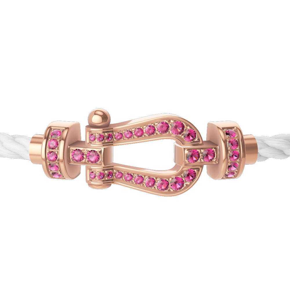 FRED FORCE 10 BRACELET Stainless steel and gold plating PINK GOLD AND PINK SAPPHIRES MEDIUM MODEL