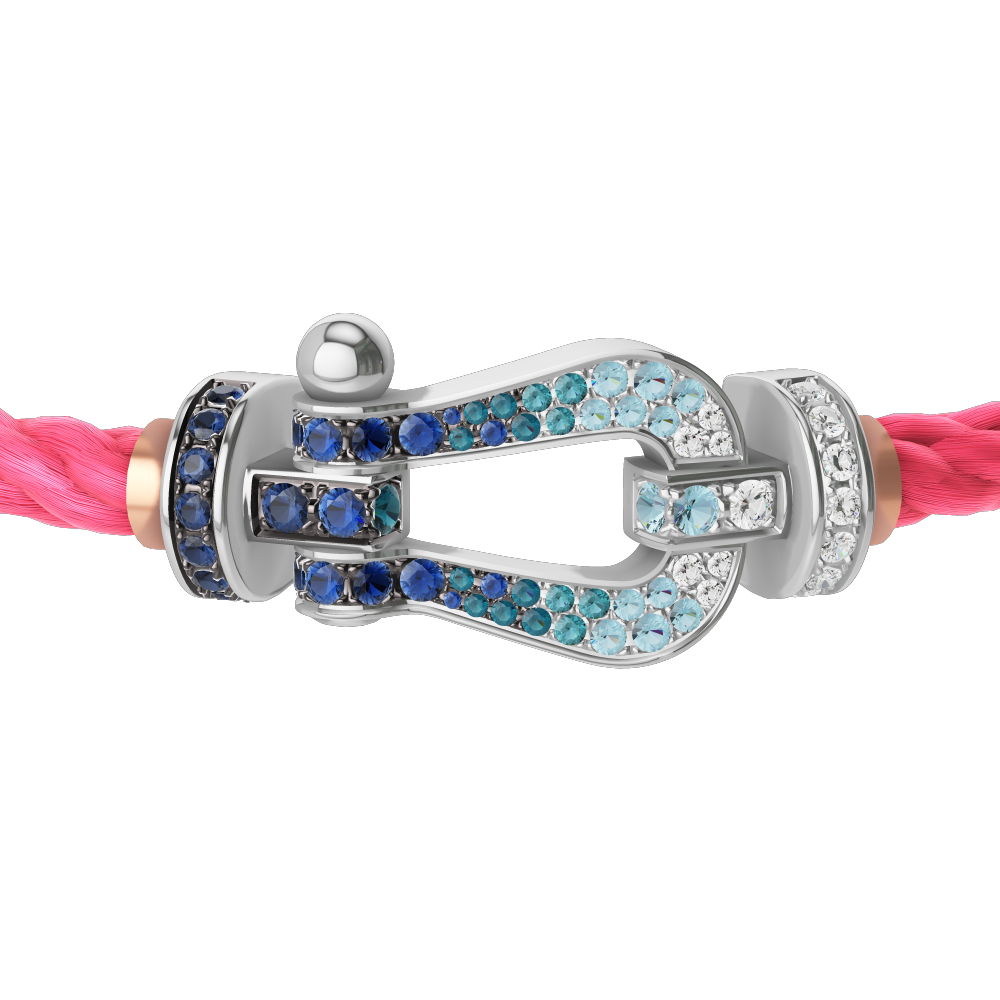 FRED FORCE 10 BRACELET LARGE MODEL Stainless steel and gold plating WHITE GOLD DIAMOND PAVED AND COLORED STONES