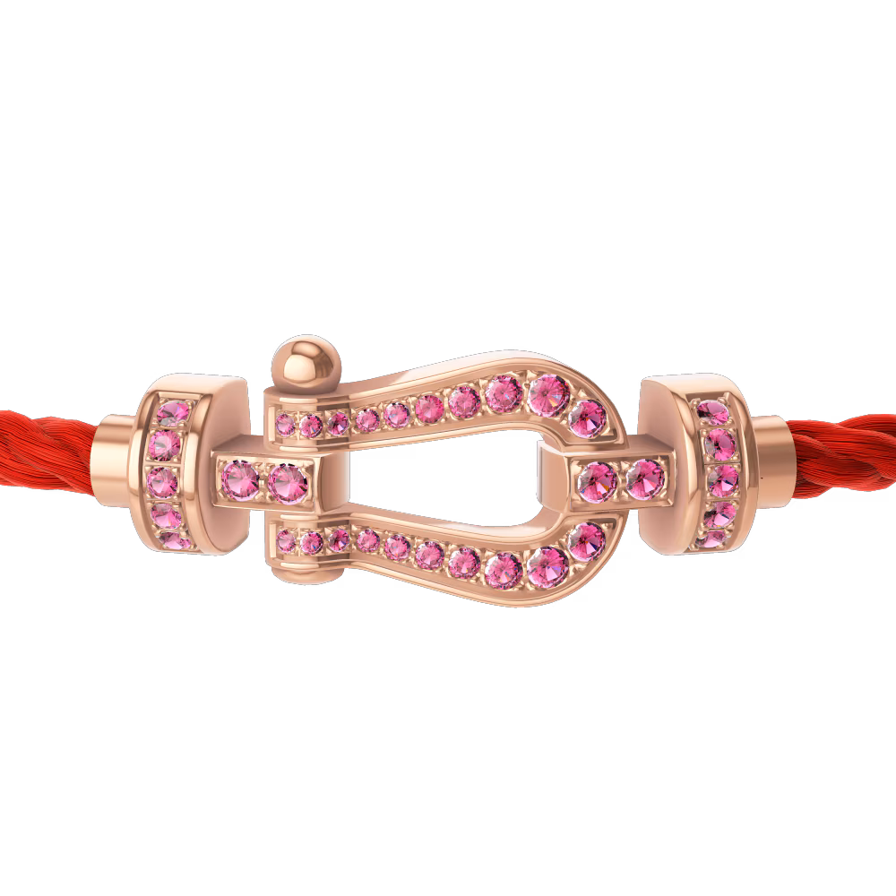 FRED FORCE 10 BRACELET Stainless steel and gold plating PINK GOLD AND PINK SAPPHIRES MEDIUM MODEL