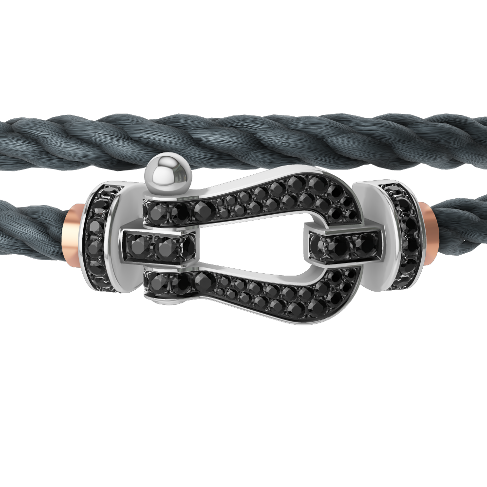 FRED FORCE 10 BRACELET Stainless steel and gold plating WHITE GOLD AND BLACK DIAMONDS LARGE MODEL