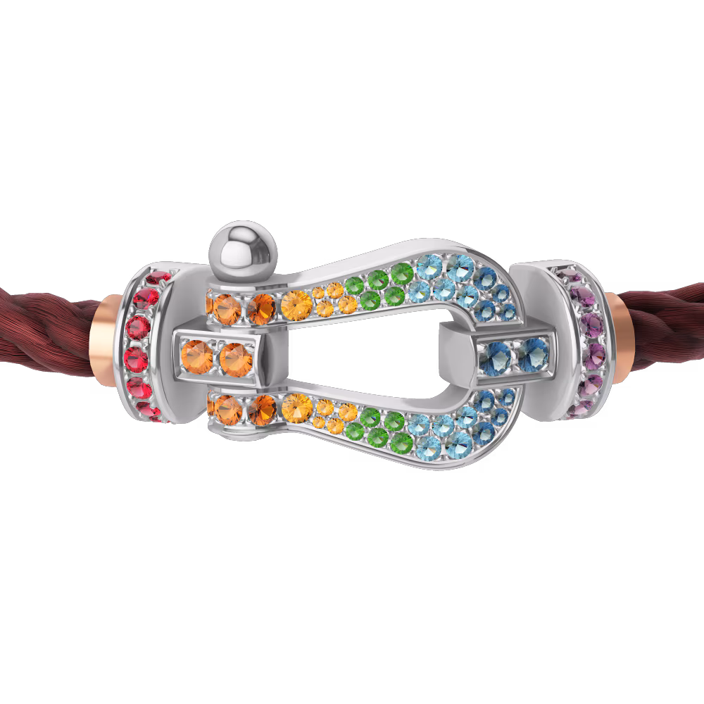 FRED FORCE 10 BRACELET Stainless steel and gold plating WHITE GOLD AND COLORED STONES LARGE MODEL
