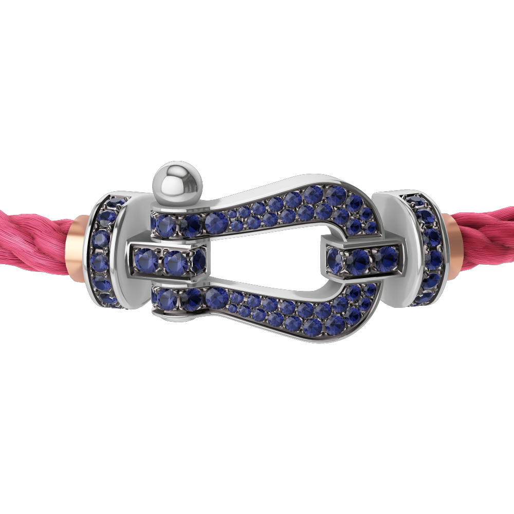 FRED FORCE 10 BRACELET Stainless steel and gold plating WHITE GOLD AND BLUE SAPPHIRES LARGE MODEL