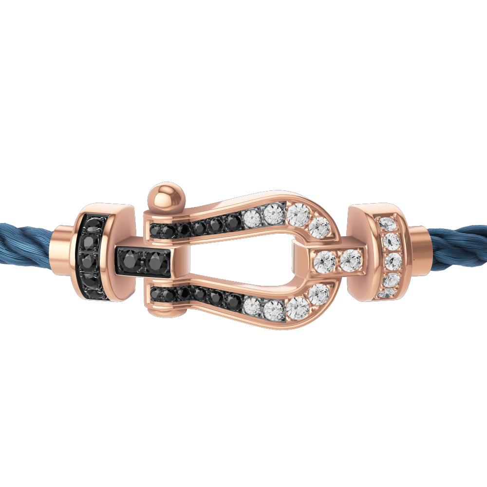 FRED FORCE 10 BRACELET Stainless steel and gold plating PINK GOLD AND BLACK AND WHITE DIAMONDS MEDIUM MODEL