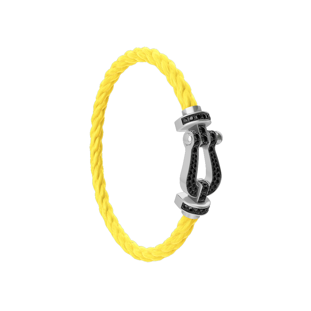 FRED FORCE 10 BRACELET Stainless steel and gold plating WHITE GOLD AND BLACK DIAMONDS LARGE MODEL