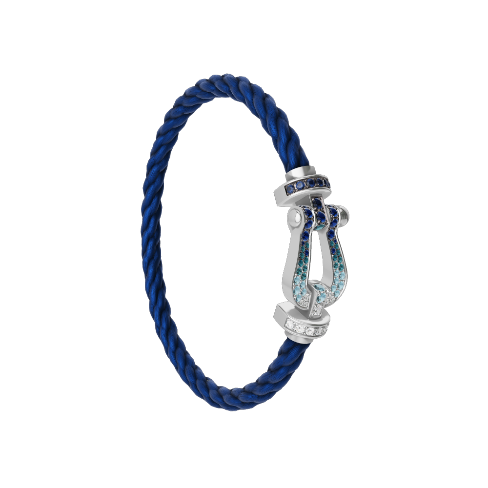 FRED FORCE 10 BRACELET LARGE MODEL Stainless steel and gold plating WHITE GOLD DIAMOND PAVED AND COLORED STONES