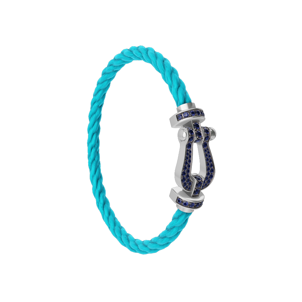 FRED FORCE 10 BRACELET Stainless steel and gold plating WHITE GOLD AND BLUE SAPPHIRES LARGE MODEL