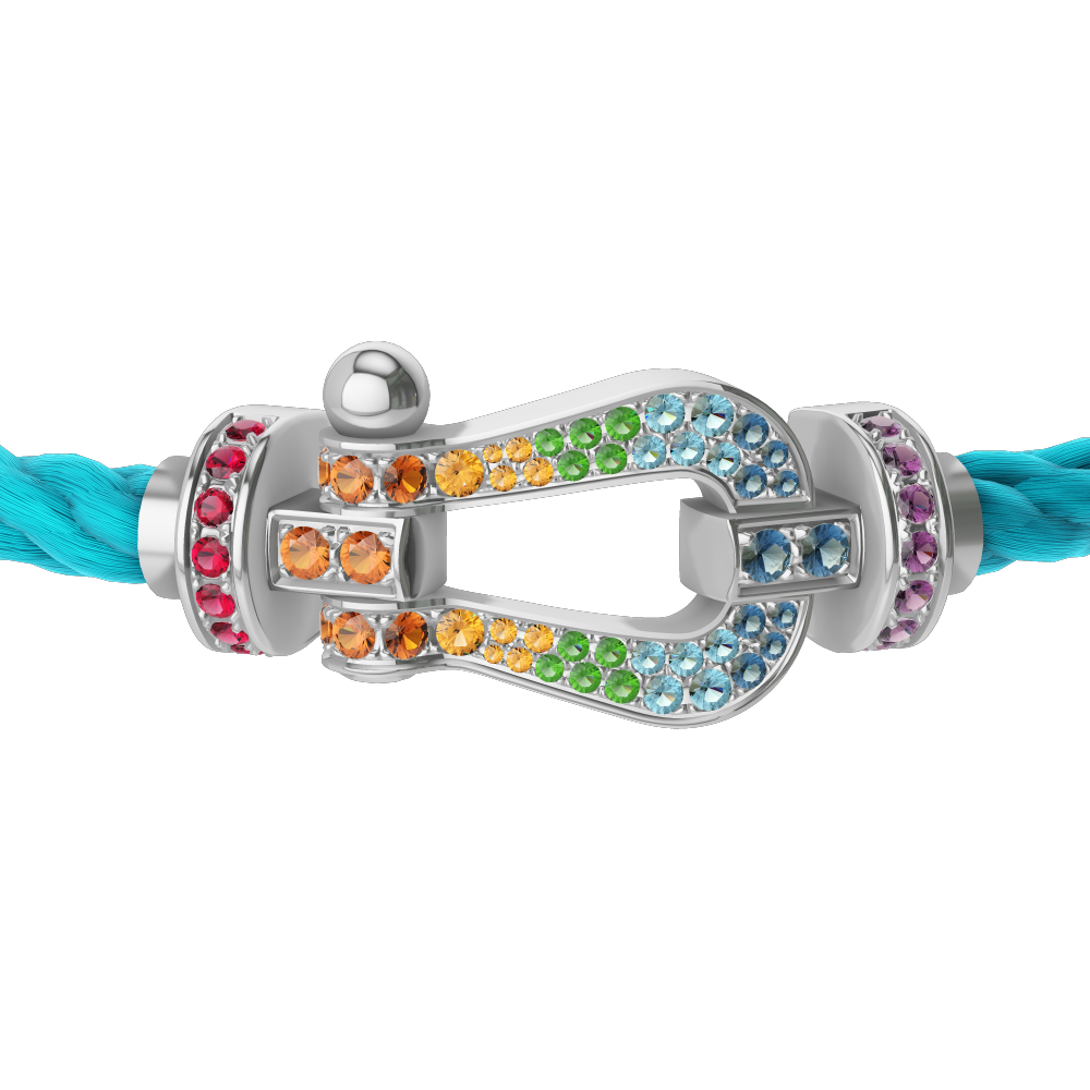 FRED FORCE 10 BRACELET Stainless steel and gold plating WHITE GOLD AND COLORED STONES LARGE MODEL