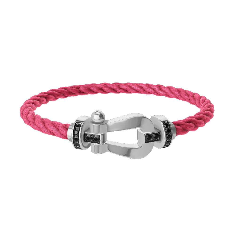 FRED FORCE 10 BRACELET Stainless steel and gold plating WHITE GOLD AND BLACK DIAMONDS LARGE MODEL