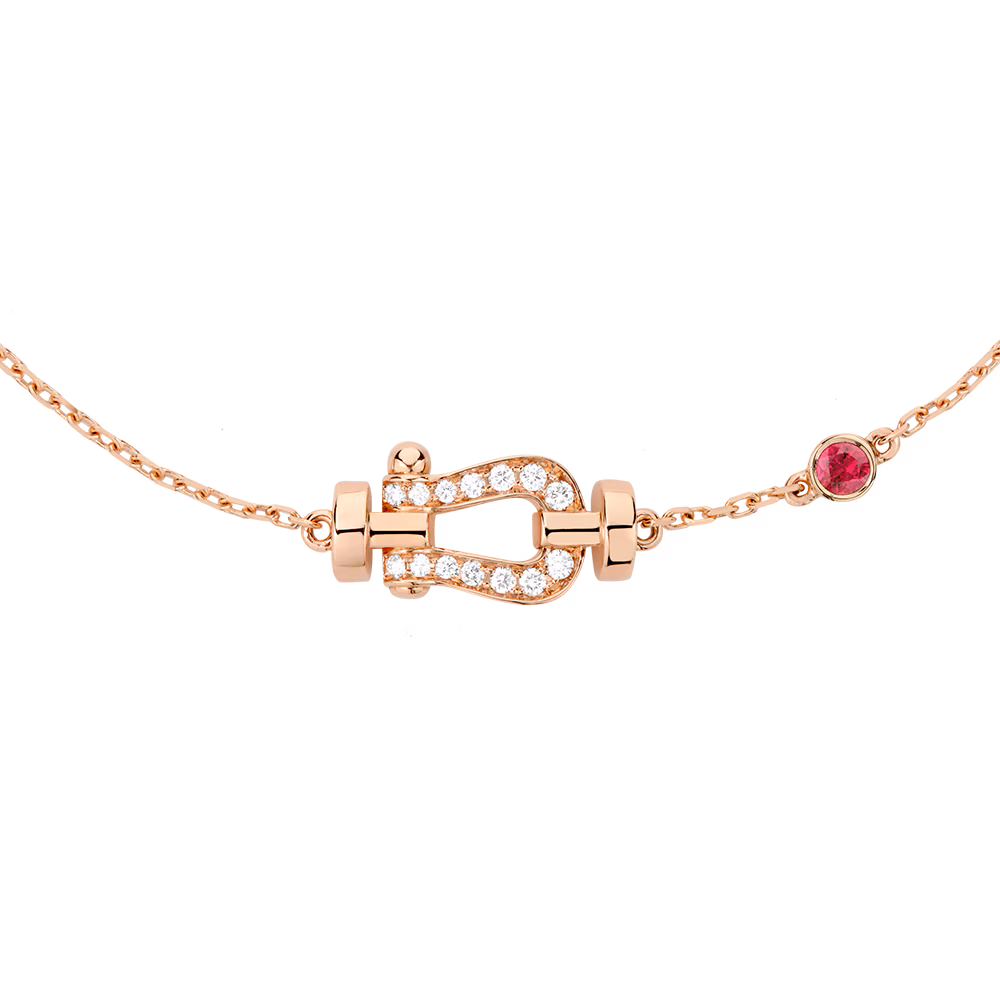 FRED Force 10 bracelet Stainless steel and gold plating pink gold, diamonds, and ruby small model