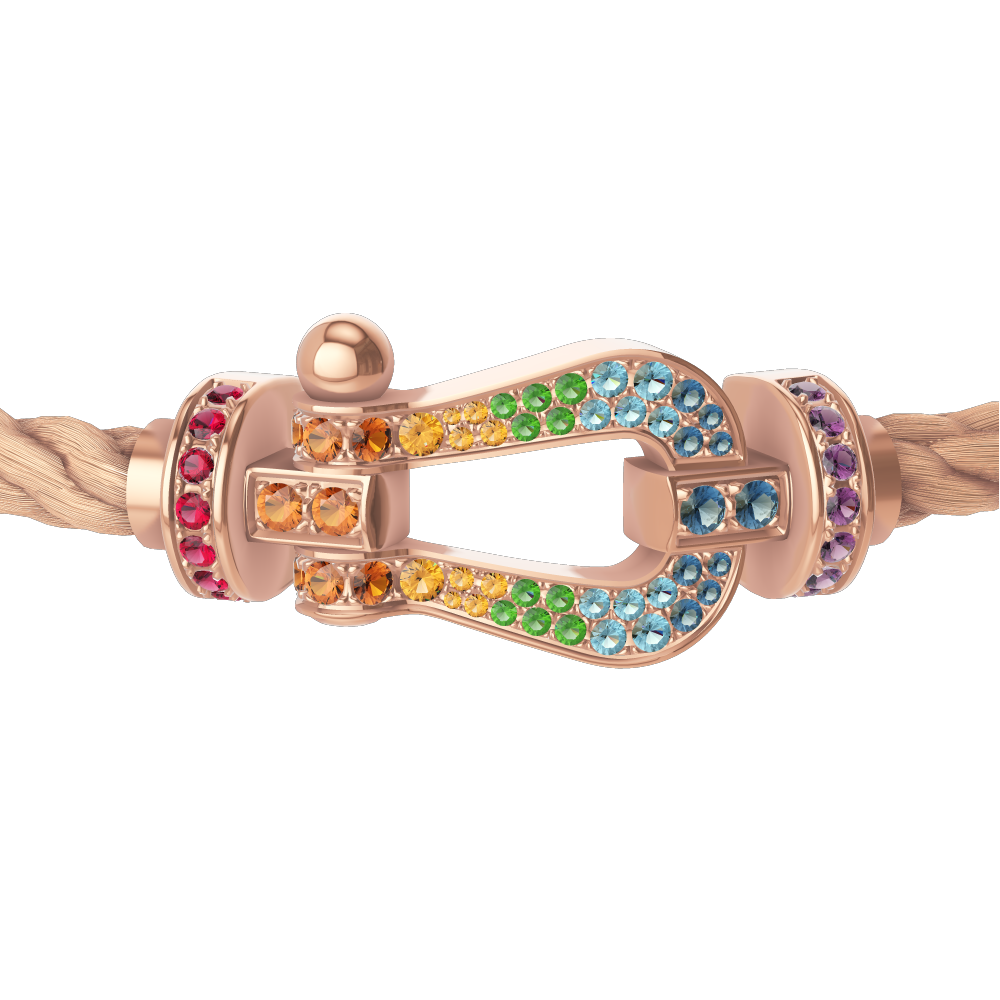 FRED FORCE 10 BRACELET Stainless steel and gold plating PINK GOLD AND COLORED STONES LARGE MODEL