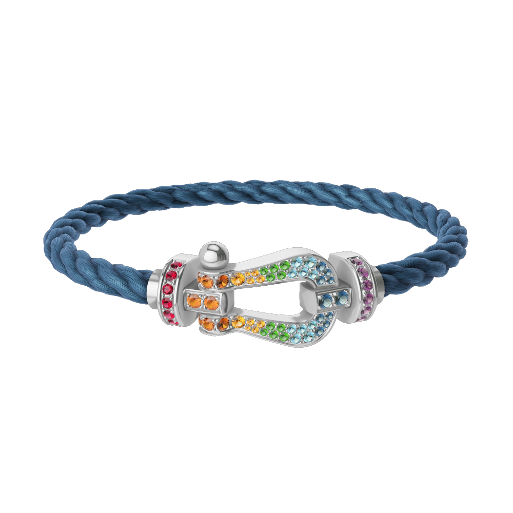 FRED FORCE 10 BRACELET Stainless steel and gold plating WHITE GOLD AND COLORED STONES LARGE MODEL