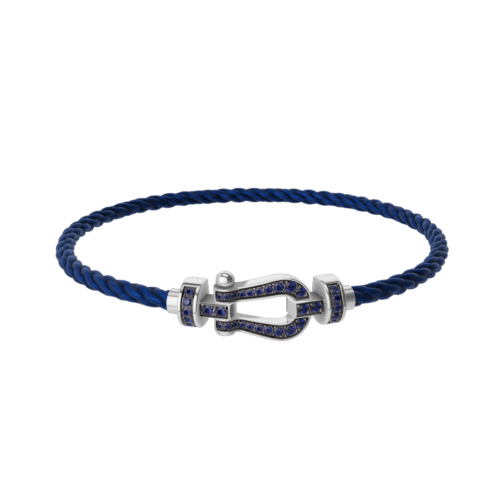FRED FORCE 10 BRACELET Stainless steel and gold plating WHITE GOLD AND BLUE SAPPHIRES MEDIUM MODEL