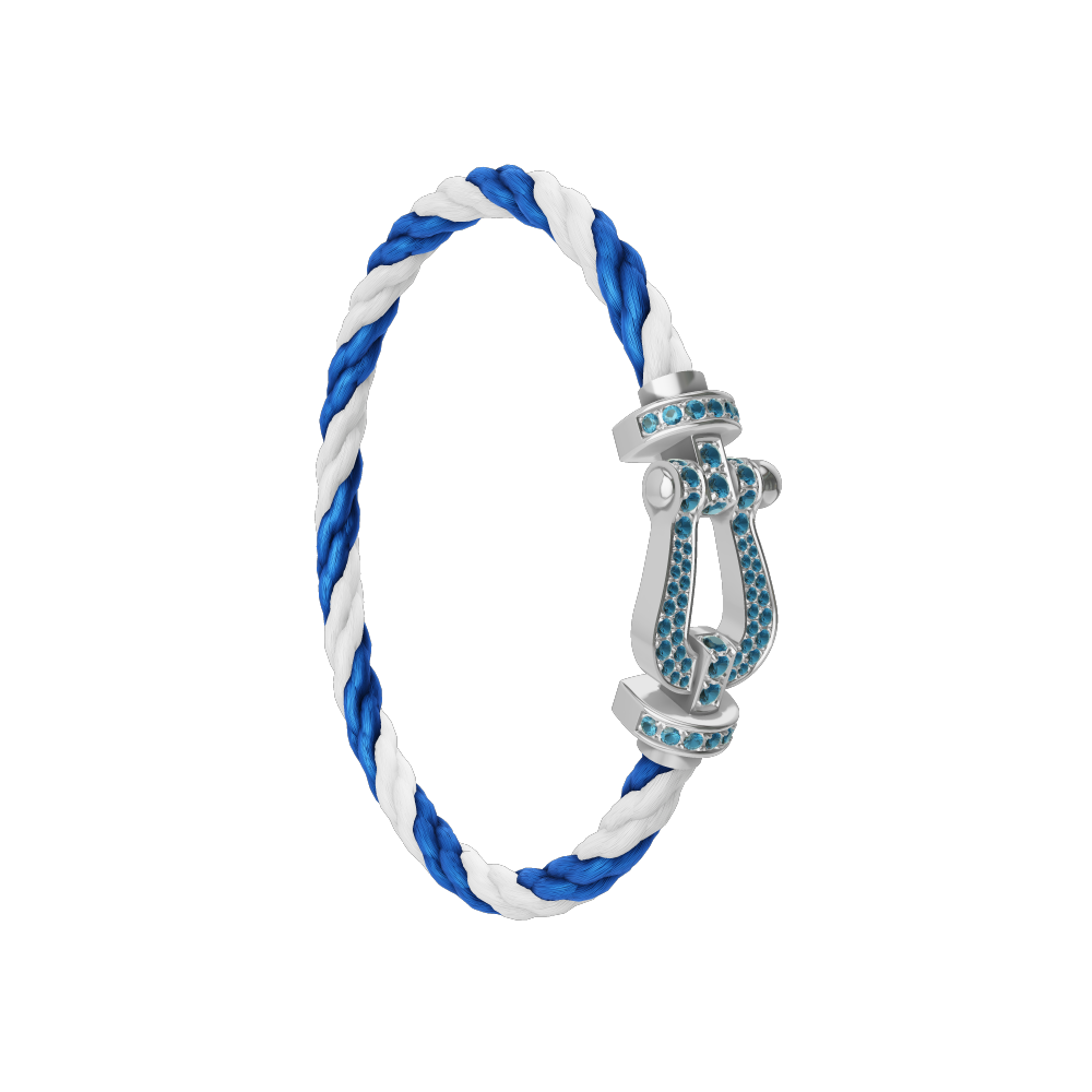 FRED FORCE 10 BRACELET LARGE MODEL Stainless steel and gold plating WHITE GOLD BLUE TOPAZ PAVED