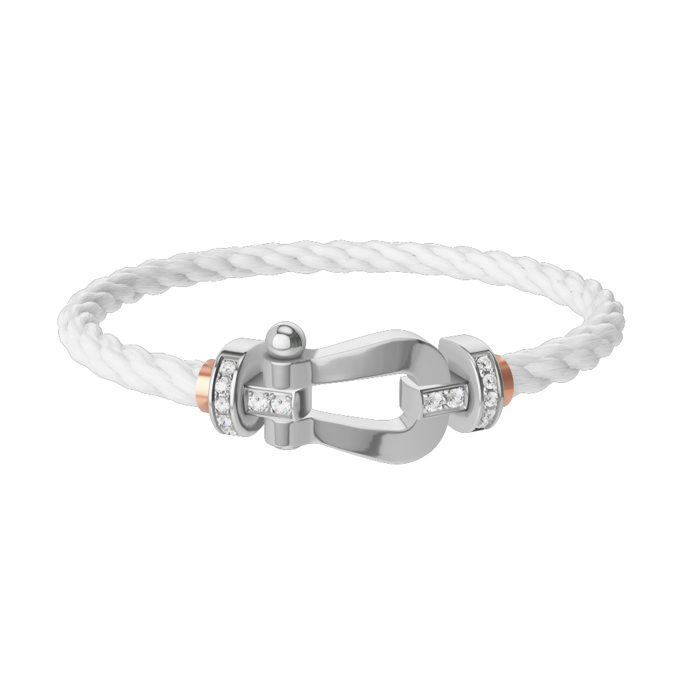 FRED FORCE 10 BRACELET Stainless steel and gold plating WHITE GOLD AND DIAMONDS LARGE MODEL