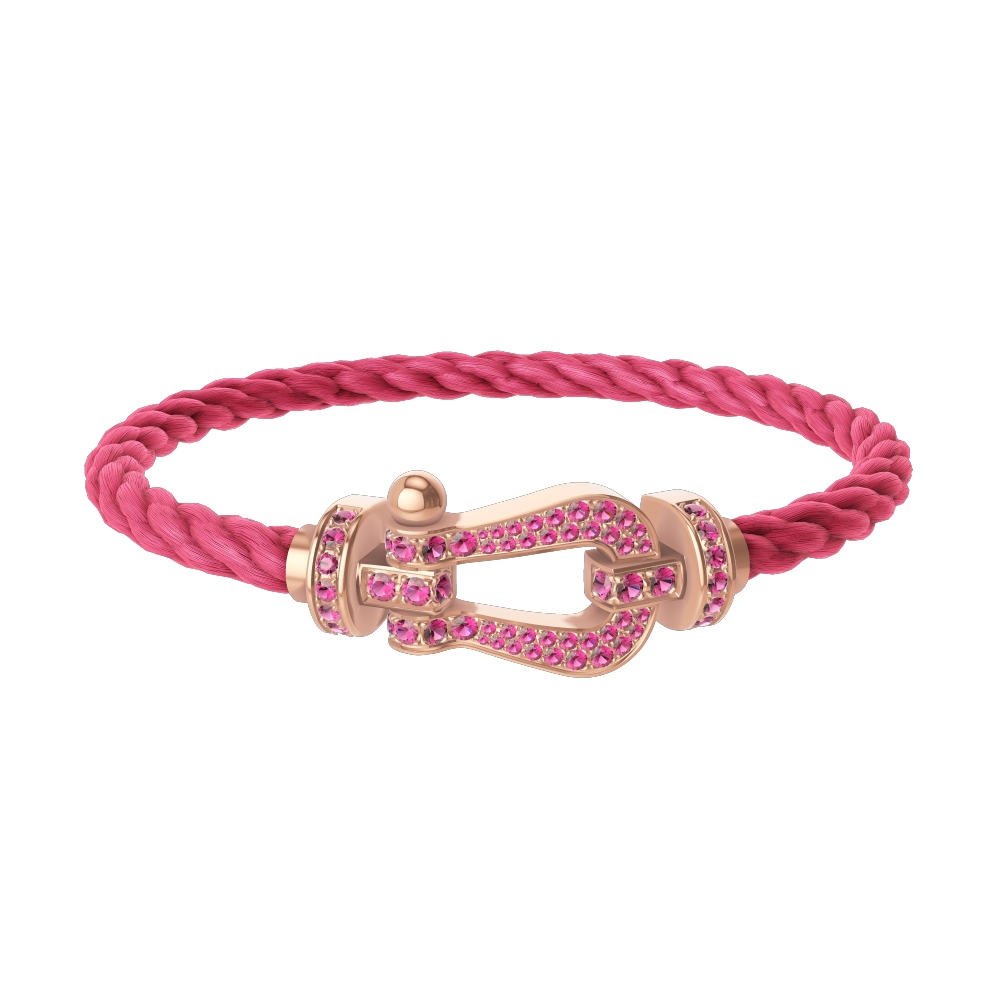 FRED FORCE 10 BRACELET Stainless steel and gold plating PINK GOLD AND PINK SAPPHIRES LARGE MODEL