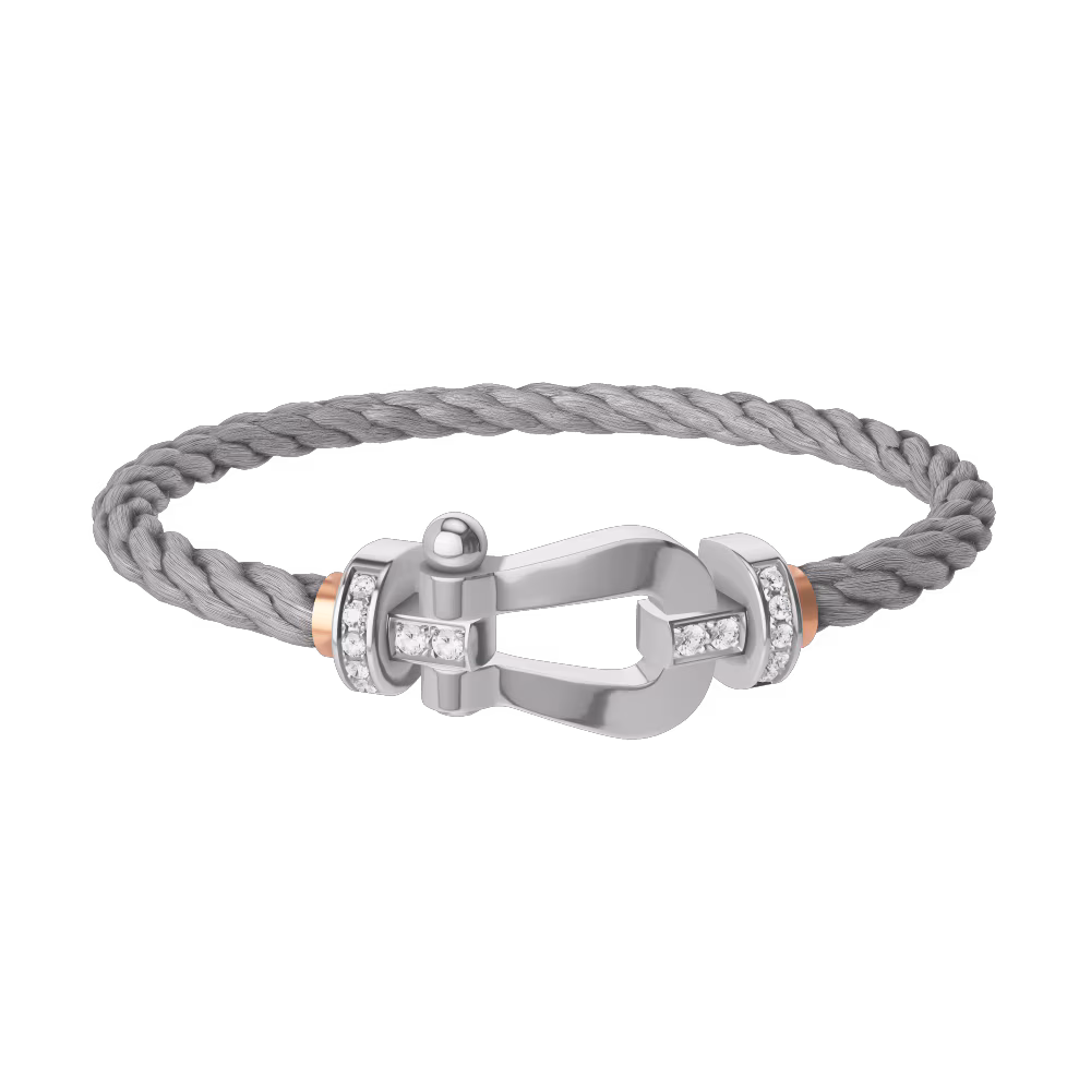 FRED FORCE 10 BRACELET Stainless steel and gold plating WHITE GOLD AND DIAMONDS LARGE MODEL