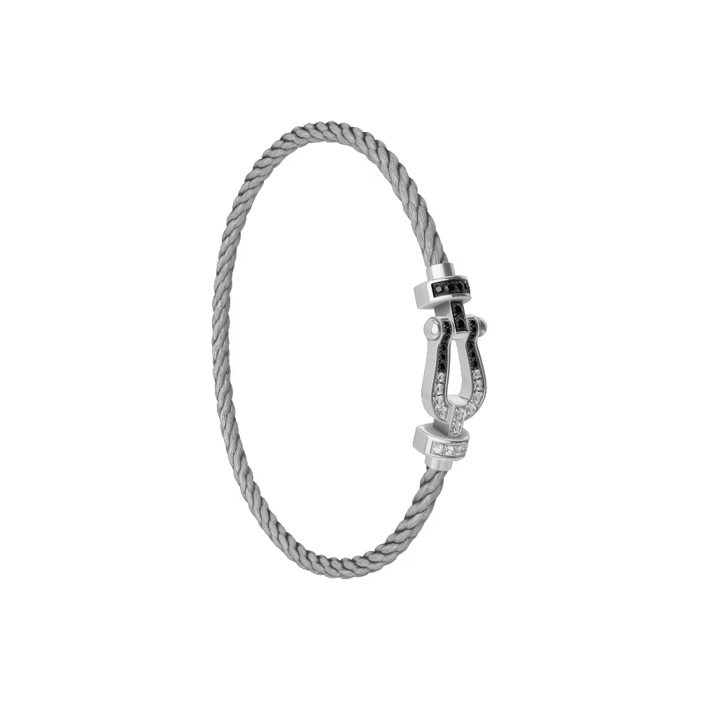 FRED FORCE 10 BRACELET Stainless steel and gold plating WHITE GOLD AND BLACK AND WHITE DIAMONDS MEDIUM MODEL