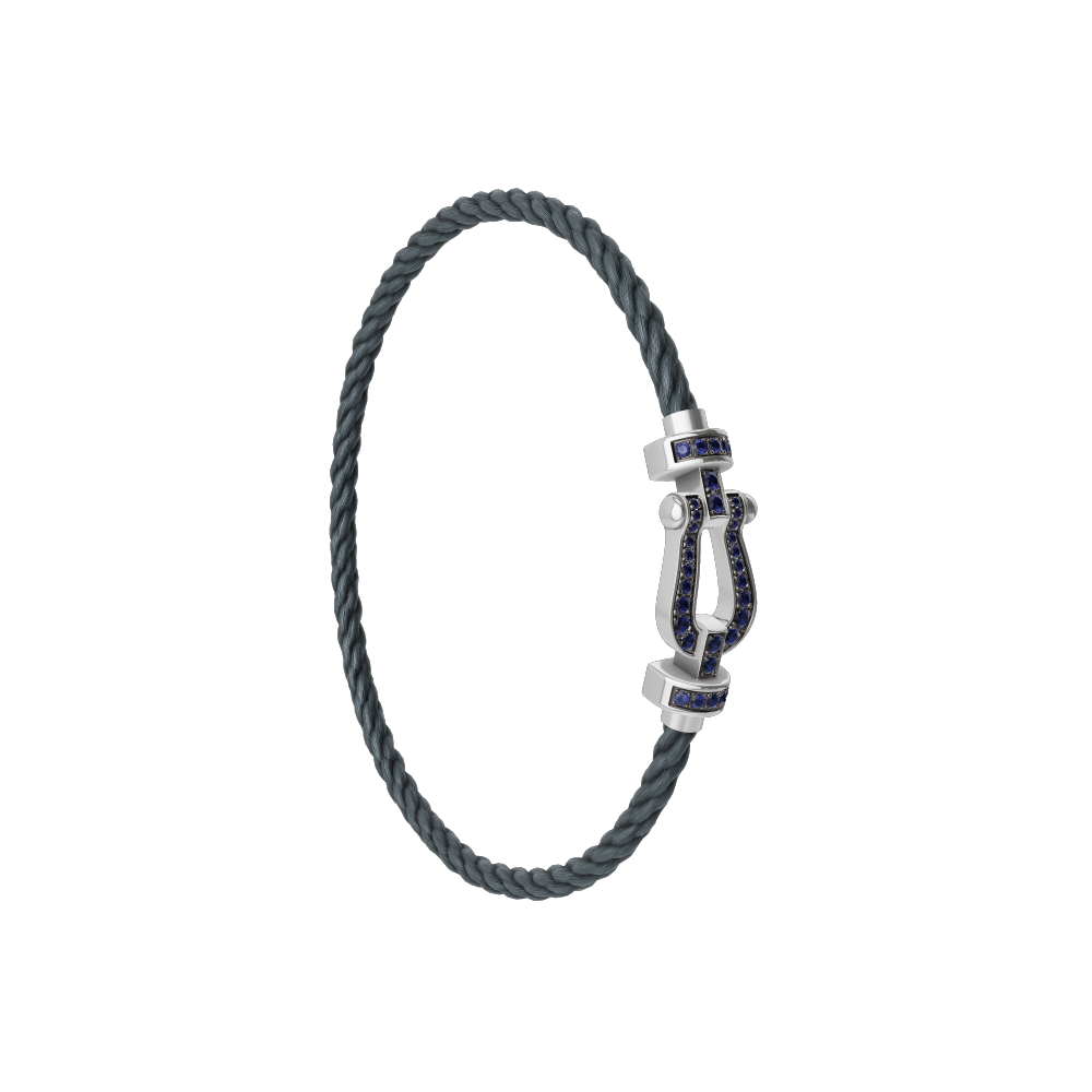 FRED FORCE 10 BRACELET Stainless steel and gold plating WHITE GOLD AND BLUE SAPPHIRES MEDIUM MODEL