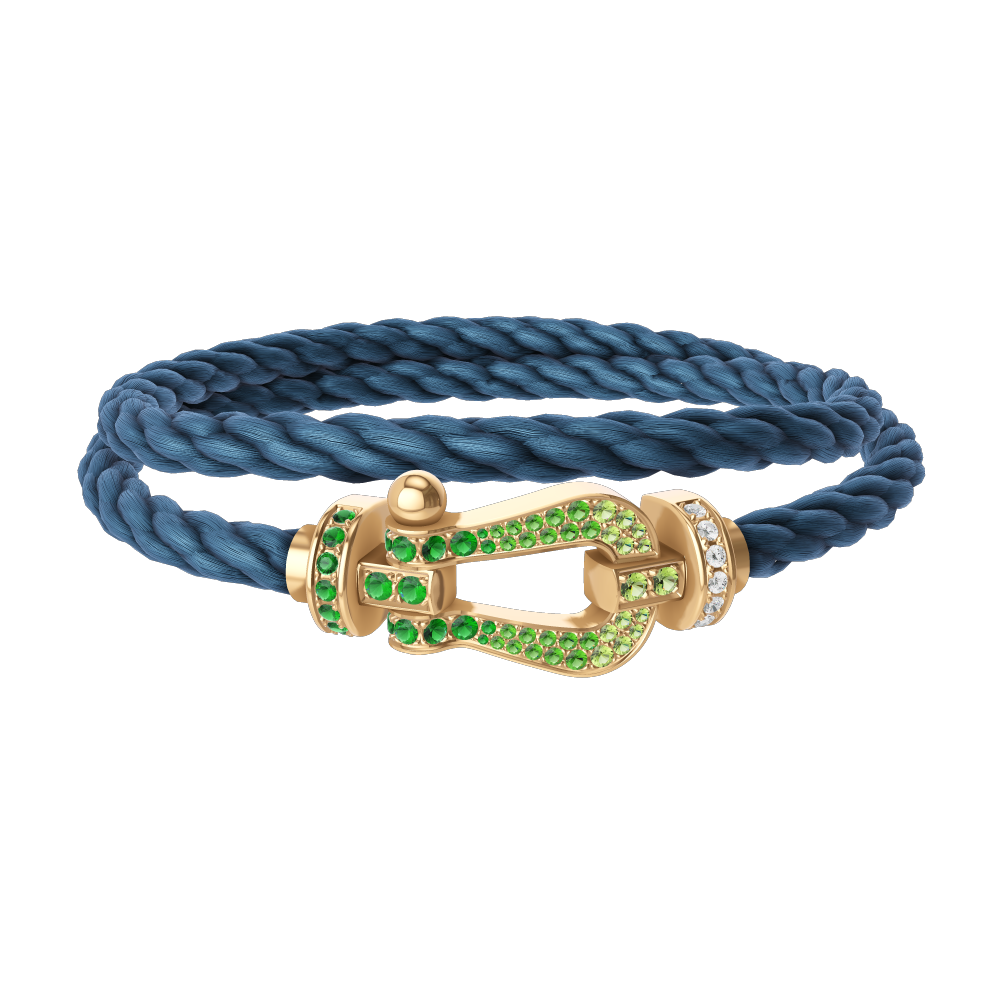 FRED FORCE 10 BRACELET Stainless steel and gold plating YELLOW GOLD AND COLORED STONES LARGE MODEL