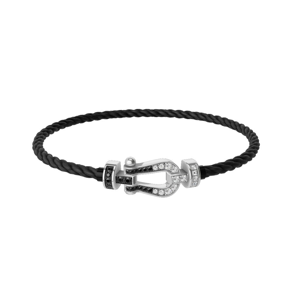 FRED FORCE 10 BRACELET Stainless steel and gold plating WHITE GOLD AND BLACK AND WHITE DIAMONDS MEDIUM MODEL