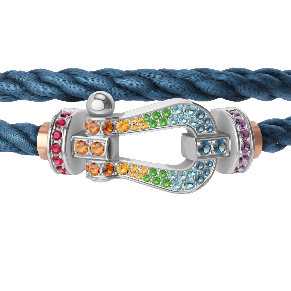 FRED FORCE 10 BRACELET Stainless steel and gold plating WHITE GOLD AND COLORED STONES LARGE MODEL