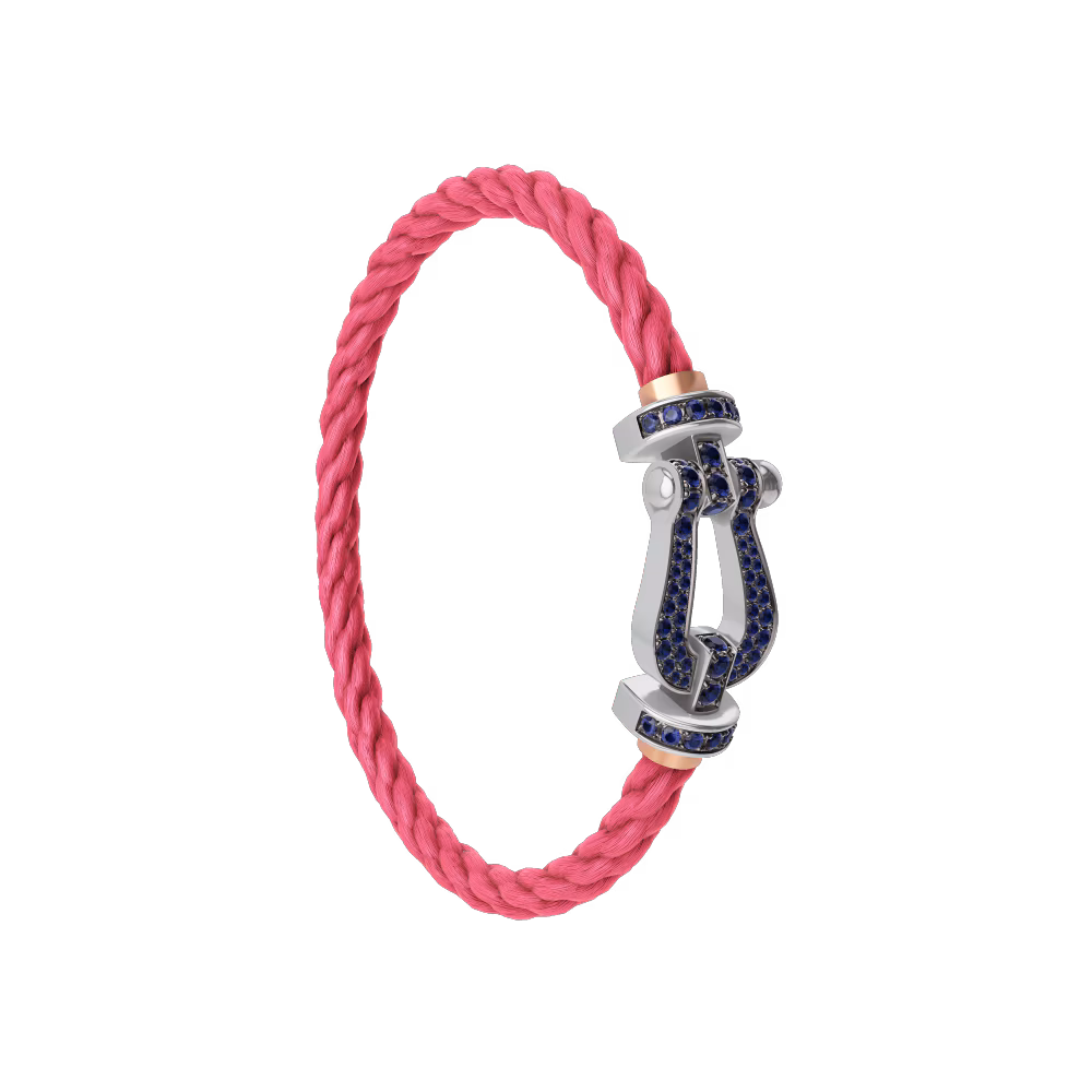 FRED FORCE 10 BRACELET Stainless steel and gold plating WHITE GOLD AND BLUE SAPPHIRES LARGE MODEL