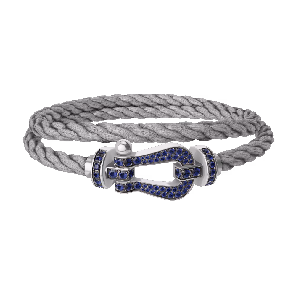 FRED FORCE 10 BRACELET Stainless steel and gold plating WHITE GOLD AND BLUE SAPPHIRES LARGE MODEL