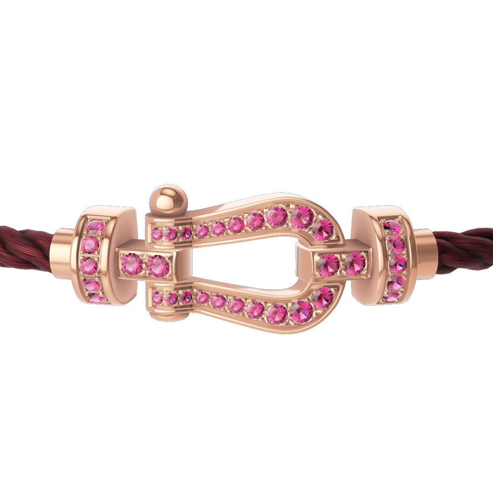 FRED FORCE 10 BRACELET Stainless steel and gold plating PINK GOLD AND PINK SAPPHIRES MEDIUM MODEL