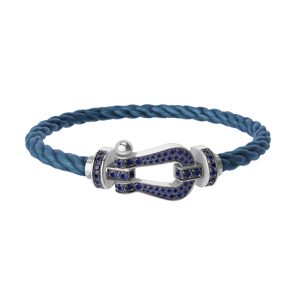 FRED FORCE 10 BRACELET Stainless steel and gold plating WHITE GOLD AND BLUE SAPPHIRES LARGE MODEL