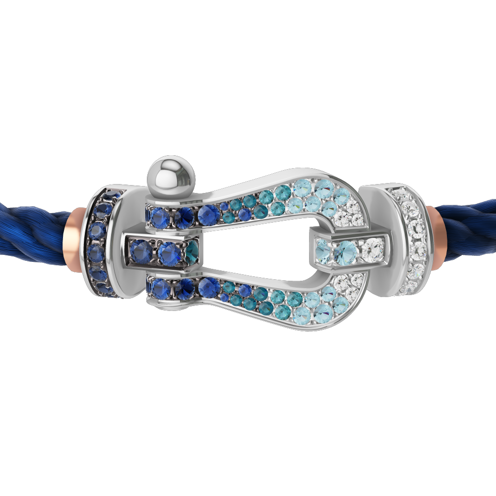 FRED FORCE 10 BRACELET LARGE MODEL Stainless steel and gold plating WHITE GOLD DIAMOND PAVED AND COLORED STONES