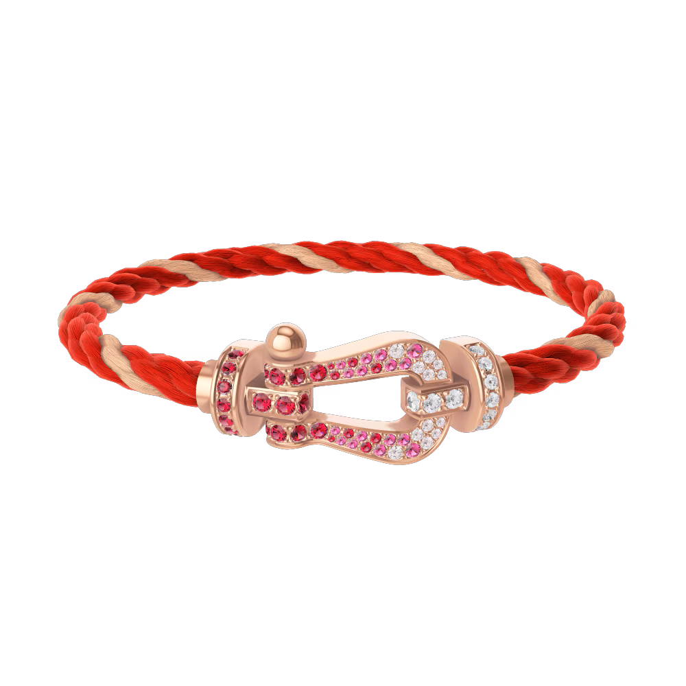 FRED FORCE 10 BRACELET Stainless steel and gold plating PINK GOLD AND SAPPHIRE, RUBIES, DIAMONDS LARGE MODEL