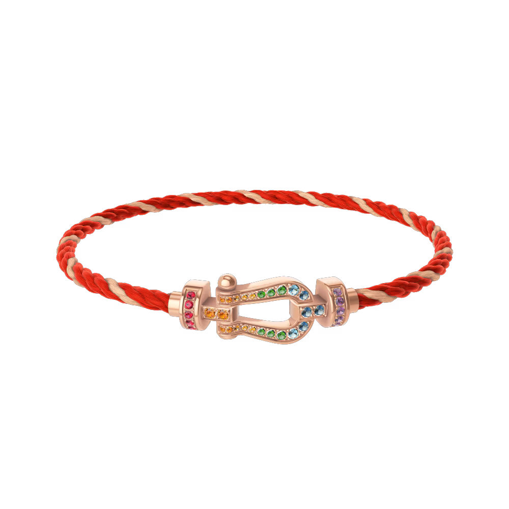 FRED FORCE 10 BRACELET Stainless steel and gold plating PINK GOLD AND COLORED STONES MEDIUM MODEL