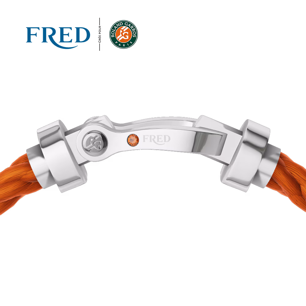 FRED FORCE 10 BRACELET #FREDXROLANDGARROS LARGE MODEL Stainless steel and gold plating WHITE AND ONE MANDARIN GARNET