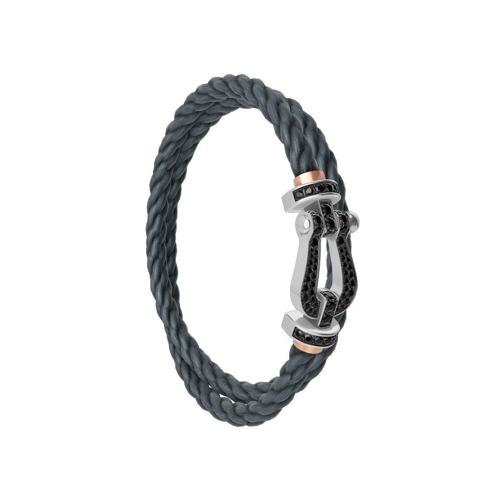 FRED FORCE 10 BRACELET Stainless steel and gold plating WHITE GOLD AND BLACK DIAMONDS LARGE MODEL